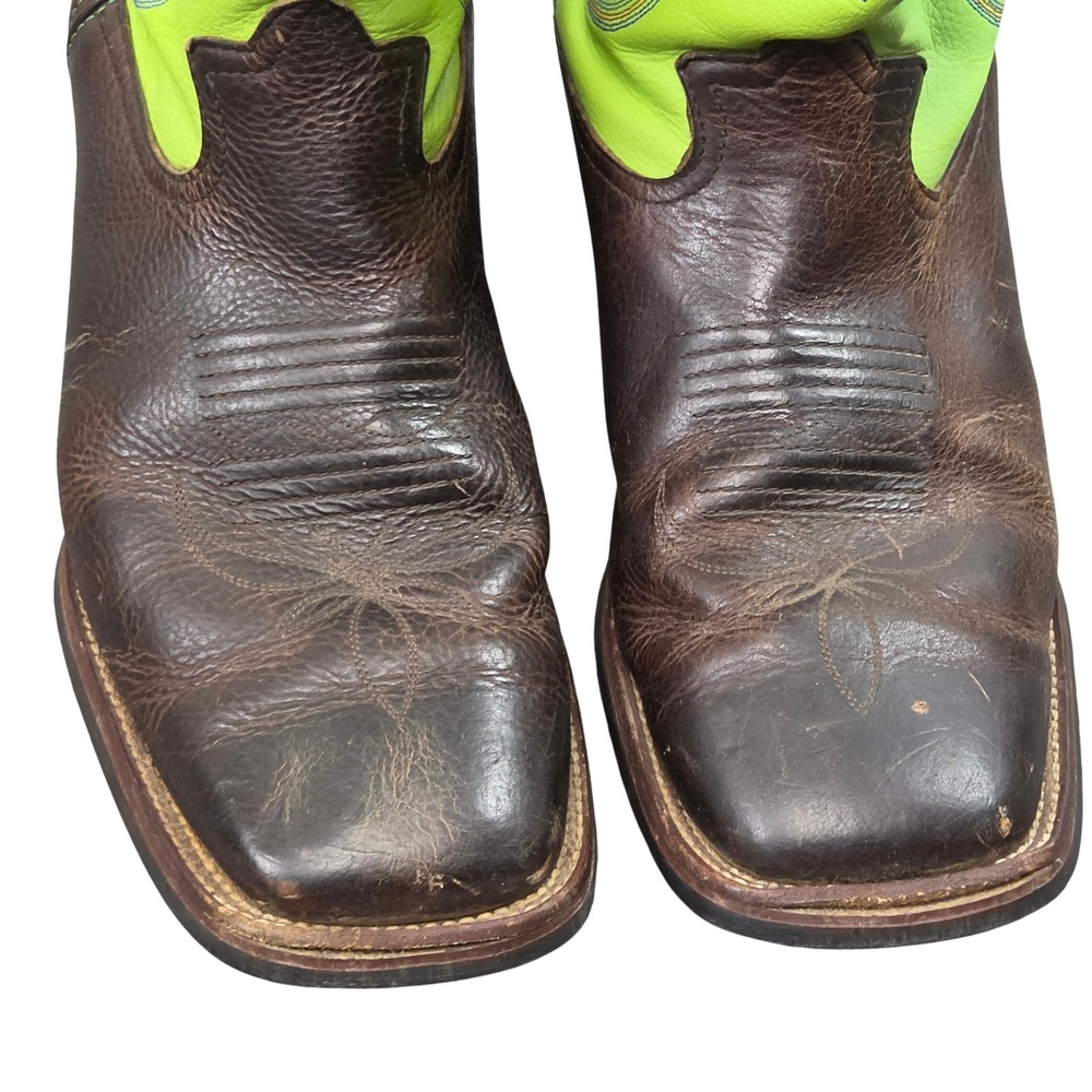 Tony Lama Cowboy Boots Mens 11D Brown Lime Green Leather RR1006 3R Western Work - Picture 5 of 8